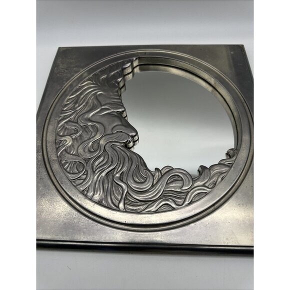 Vintage 1977 Hardin Carved Wooden Silver Crescent Moon Face Man Wall Mirror READ - Picture 1 of 16
